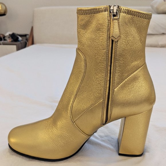 Prada Shoes - Prada Gold Textured-Leather Ankle Boots, size 36.5